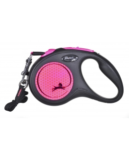 Flexi New Neon M leash for dogs up to 25kg ribbon 5m pink color