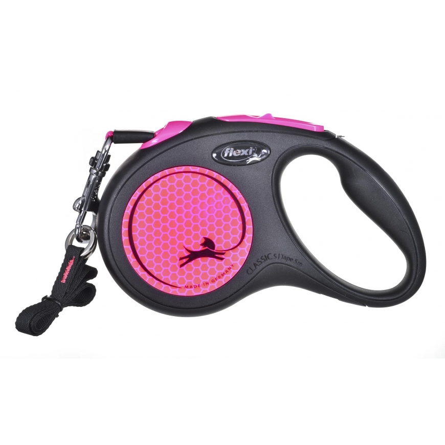 Flexi New Neon M leash for dogs up to 25kg ribbon 5m pink color