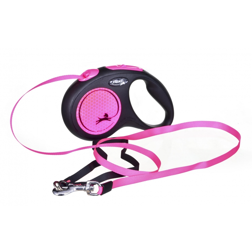 Flexi New Neon M leash for dogs up to 25kg ribbon 5m pink color – 2