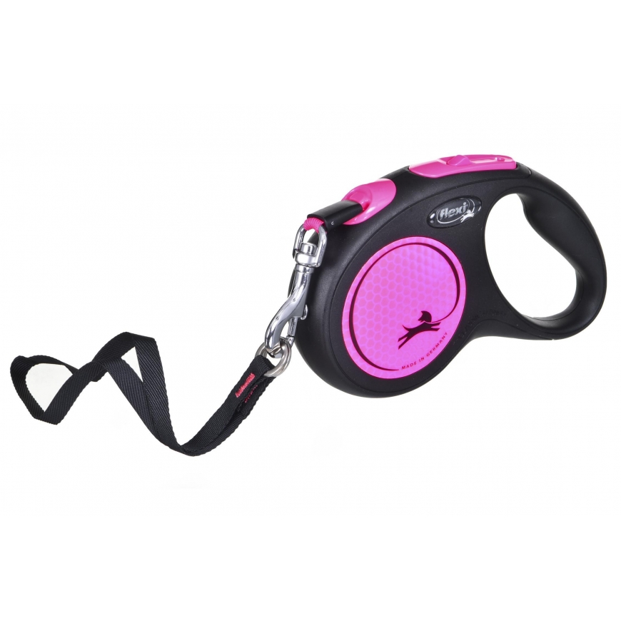 Flexi New Neon M leash for dogs up to 25kg ribbon 5m pink color – 3