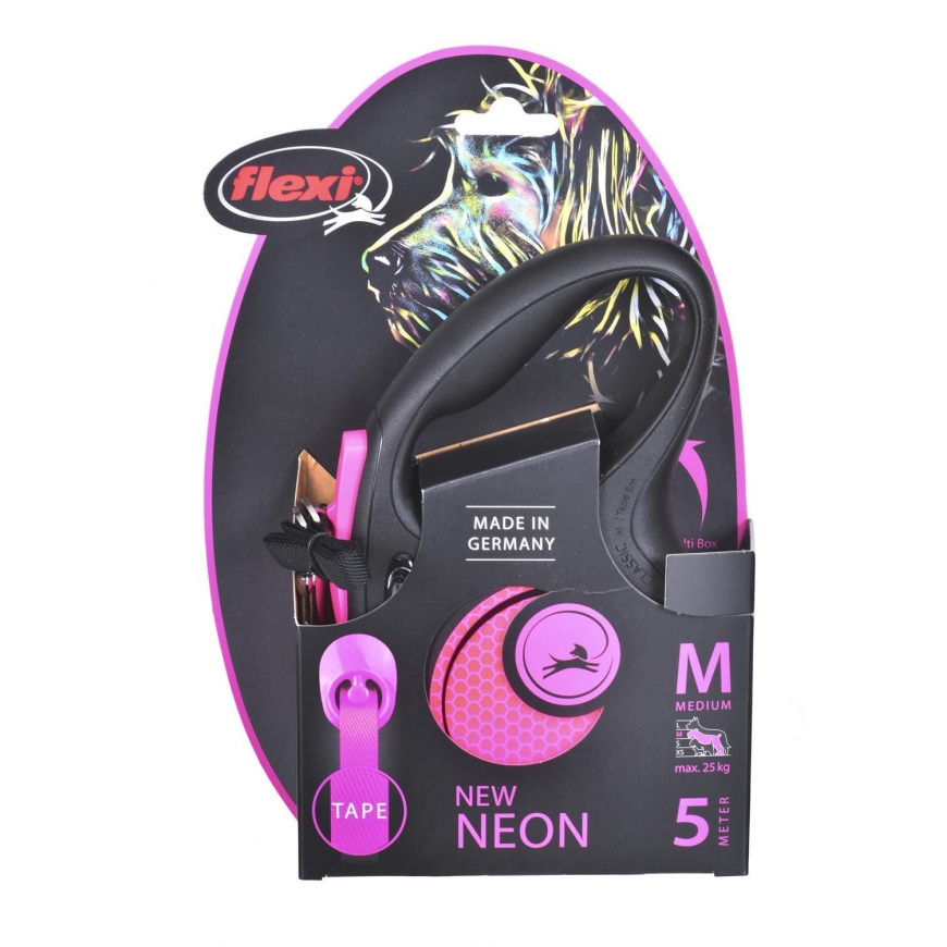 Flexi New Neon M leash for dogs up to 25kg ribbon 5m pink color – 4