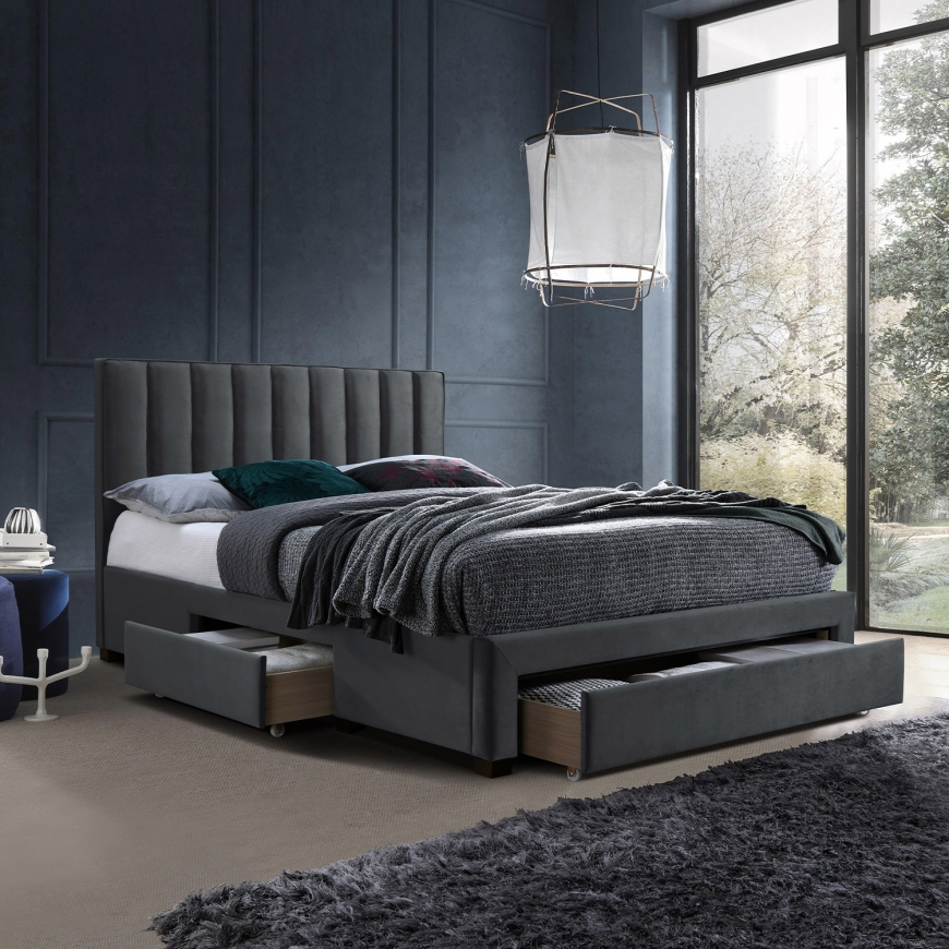 Bed GRACE 160x200cm, with mattress HARMONY DELUX, dark grey – 2