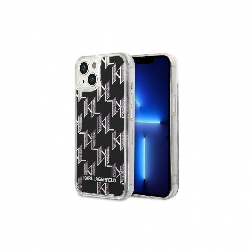 Karl Lagerfeld KLHCP14SLMNMK iPhone 14 6.1" Hard Case Black / Black Liquid Glitter Monogram – 3