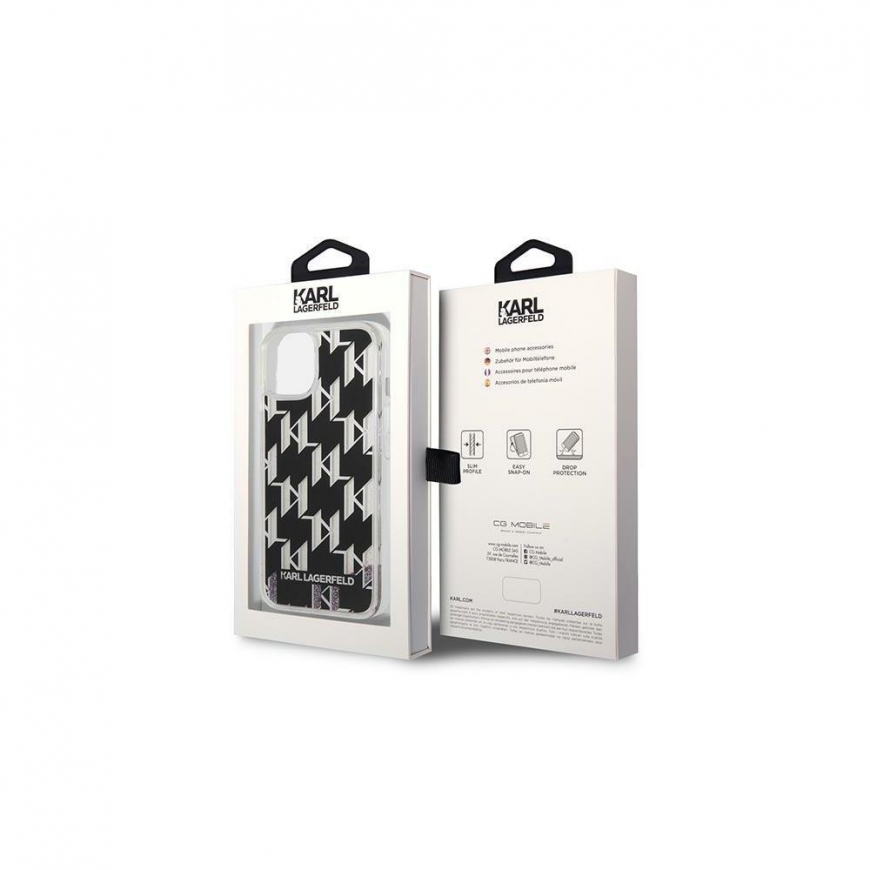 Karl Lagerfeld KLHCP14SLMNMK iPhone 14 6.1" Hard Case Black / Black Liquid Glitter Monogram – 5