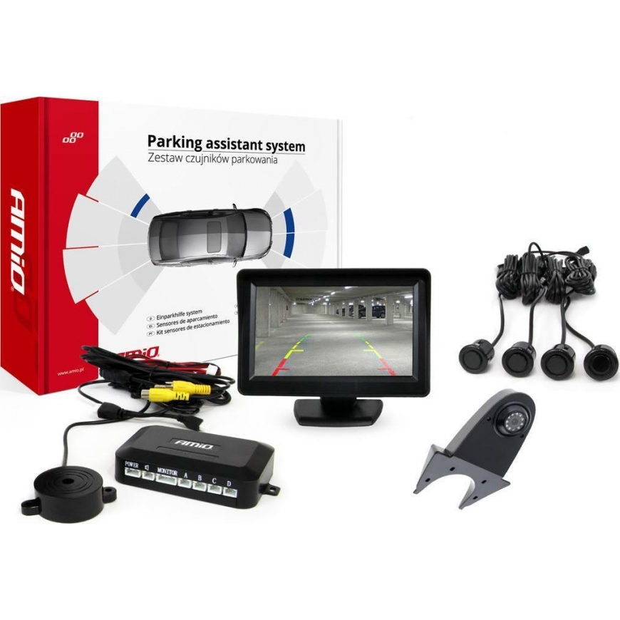 Amio Parkavimo jutiklių rinkinys tft01 4,3 "su kamera hd-502-ir 4 jutikliais juodas" auksinis " – 2