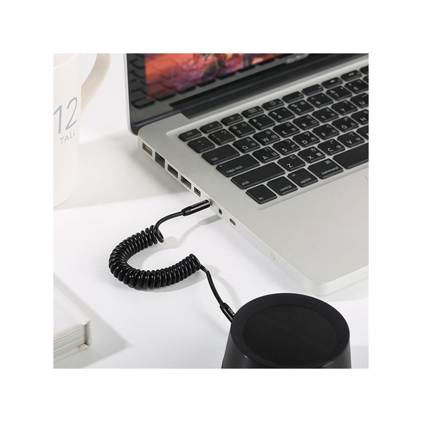 Usams US-SJ256 Premium Spring cable Aux Jack 3.5mm male to 3.5mm male 1.2m Black – 3