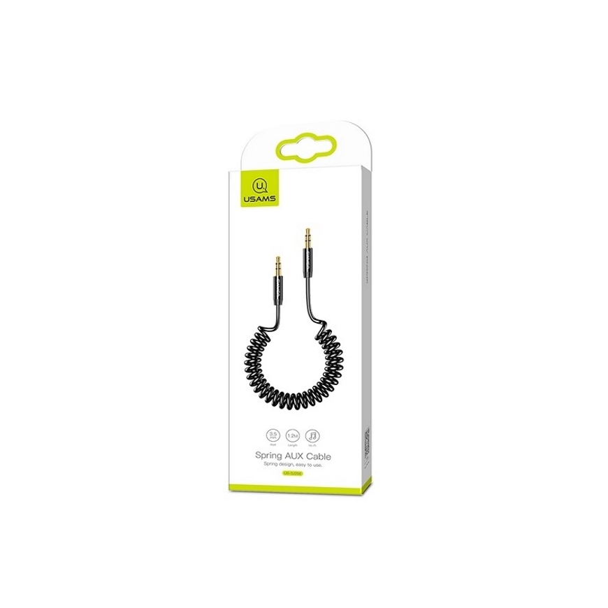 Usams US-SJ256 Premium Spirāles kabelis Aux Ligzdas 3.5mm spraudnis uz 3.5mm spraudni 1.2m Melns – 4