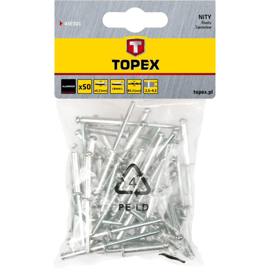 Topex aluminum 4x10mm 800 pcs. 43E421