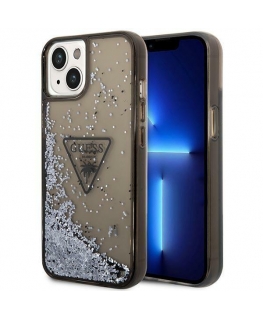 Guess GUHCP14SLFCTPK iPhone 14 6,1" juodas/juodas kietas dėklas Liquid Glitter Palm Collection
