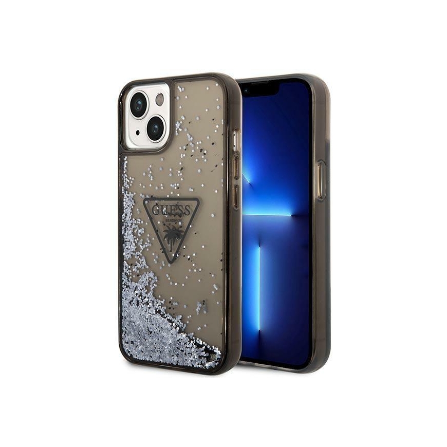 Guess GUHCP14SLFCTPK iPhone 14 6,1" juodas/juodas kietas dėklas Liquid Glitter Palm Collection