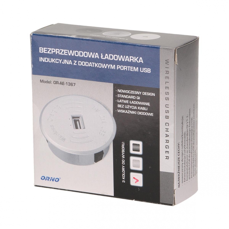 Orno Belaidis indukcinis įkroviklis su papildomu USB prievadu, baltas – 3