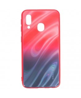 Evelatus Samsung Galaxy A40 Water Ripple Gradient Color Anti-Explosion Tempered Glass Case Gradient Red-Black