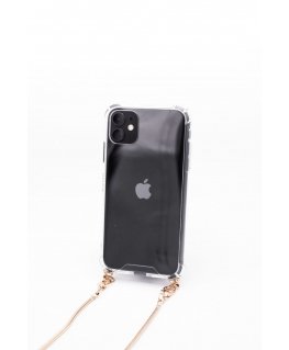 Evelatus Apple iPhone 11 Pro Silicone Transparent with Necklace TPU Strap Gold