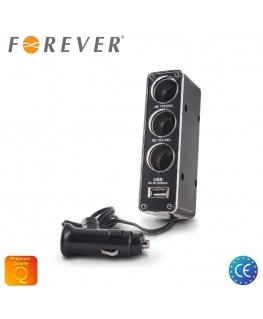 Forever Car 12/24V Socket splitter + USB 500mAh charger (12/24V power splitter to 3 sockets + cable)