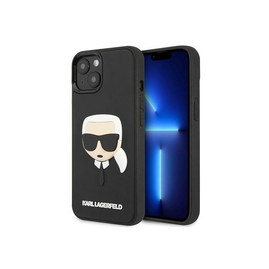 Karl Lagerfeld Karlas Lagerfeldas KLHCP14MKH3DBK iPhone 14 Plus 6,7 colio juodas / juodas kietas dėklas, 3D guminis Karlo galva