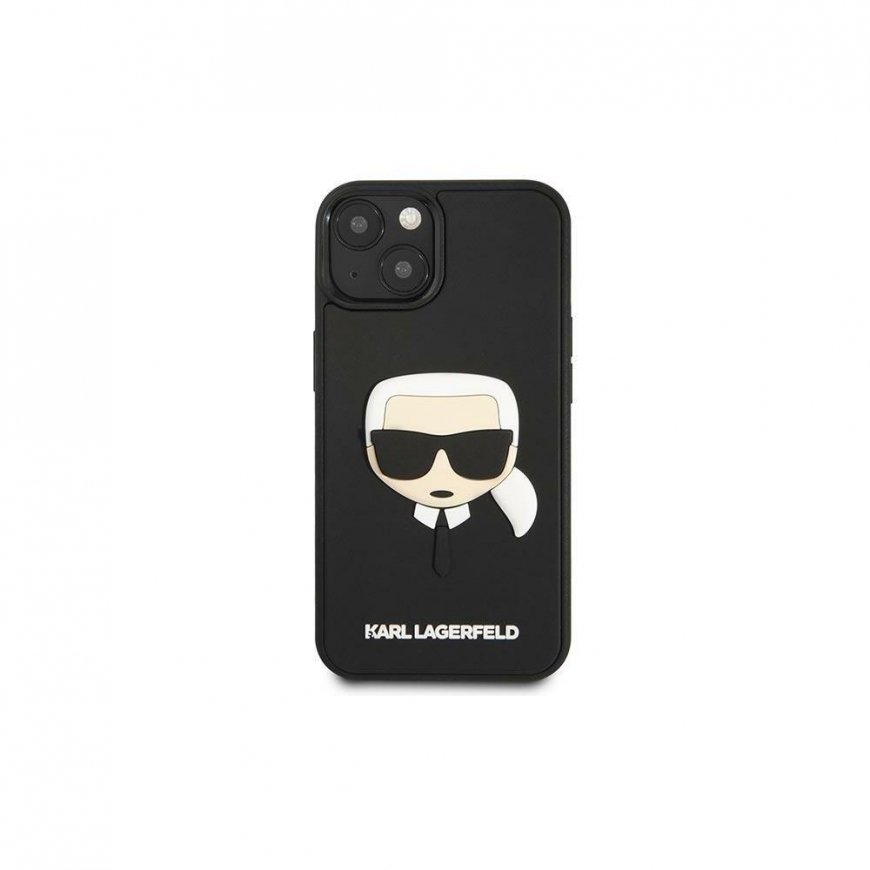 Karl Lagerfeld Karlas Lagerfeldas KLHCP14MKH3DBK iPhone 14 Plus 6,7 colio juodas / juodas kietas dėklas, 3D guminis Karlo galva – 4
