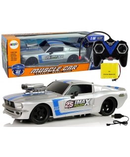 Lean Cars R/C Sports Car 1:16 Silver Blue Stripes Pilot