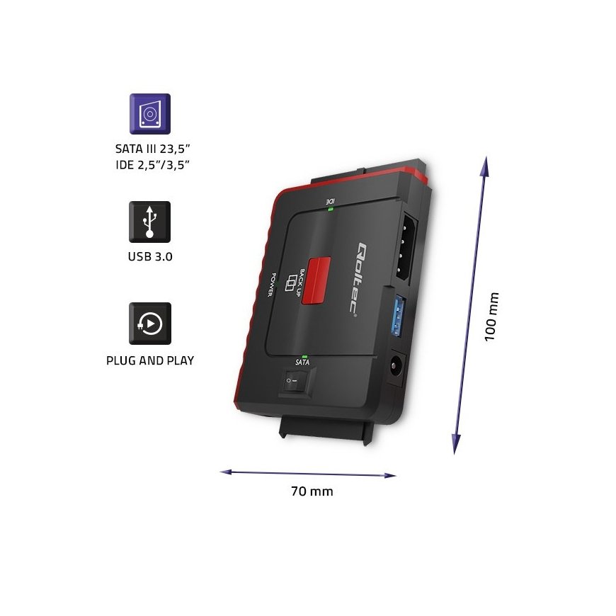 Qoltec 50645 adapteris USB 3.0 uz IDE | SATA III – 4
