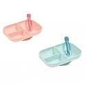BEABA SILICONE STICK-BOTTOM 3 COMPARTMENT PLATE WITH DUMPER, Pink
