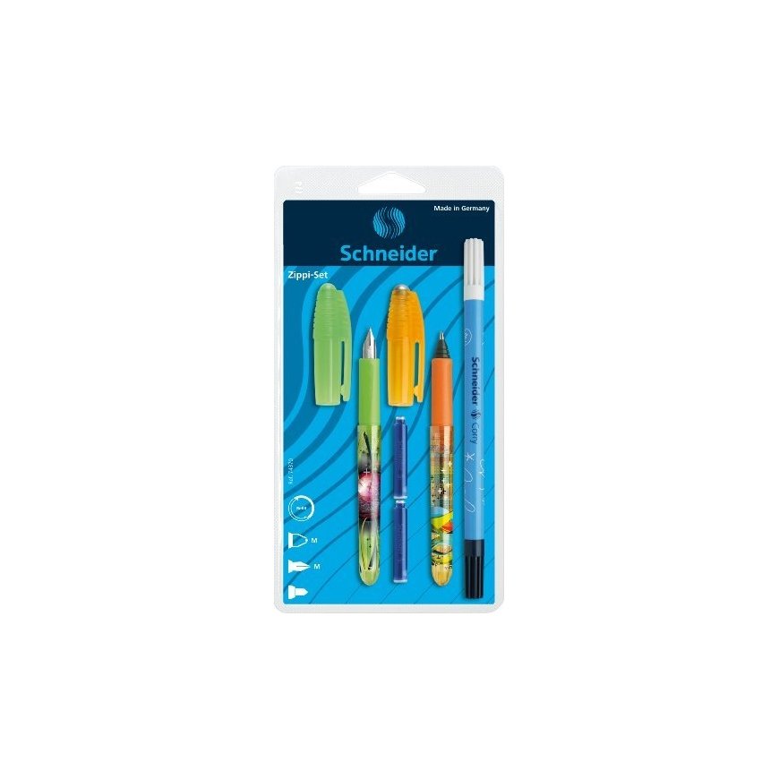Schneider Set: fountain pen and ballpoint pen SCHNEIDER Zippi, eraser, 2 cartridges, blister – 2
