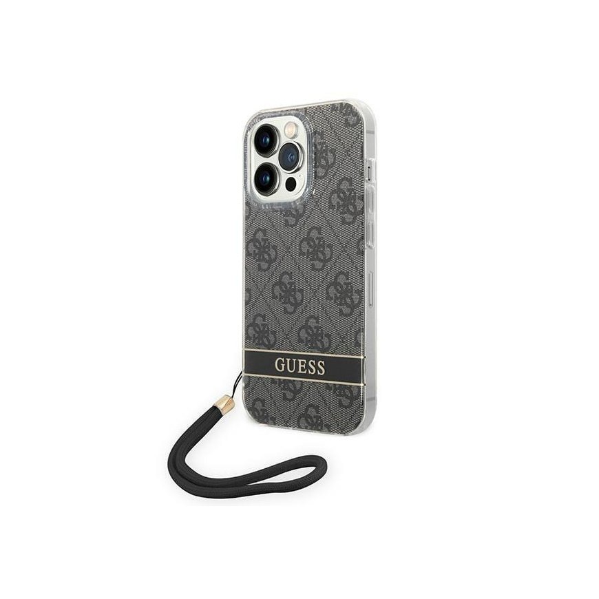 Guess GUOHCP14LH4STK iPhone 14 Pro 6.1" Black / Black Hard Case 4G Printing Strap