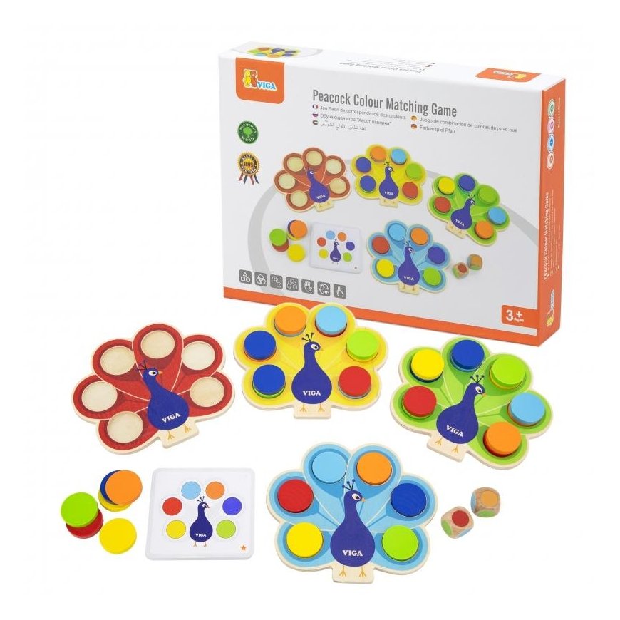 Viga Toys VIGA Medinis žaidimas Dyginti spalvas Paviją Montessori Ogon + Chartijos
