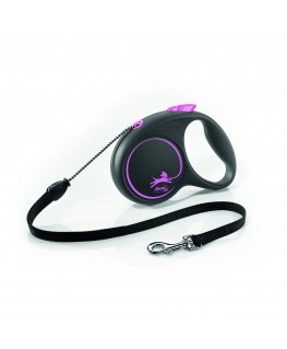 Flexi Black Design S leash for dogs up to 12 kg, rope 5 m, pink color