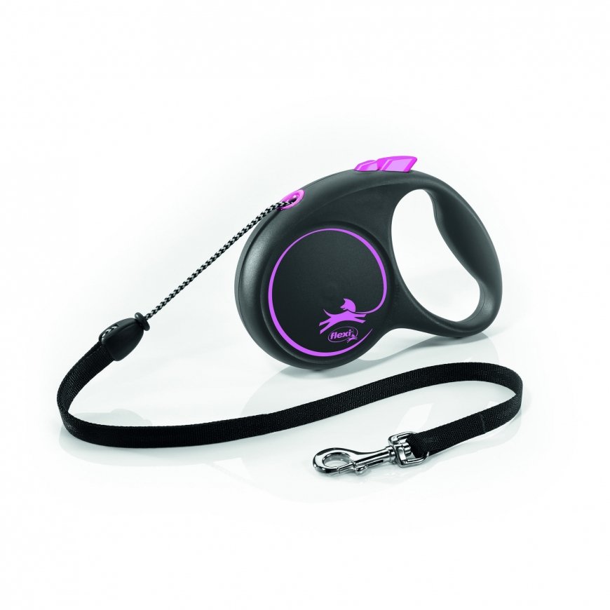 Flexi Black Design S leash for dogs up to 12 kg, rope 5 m, pink color