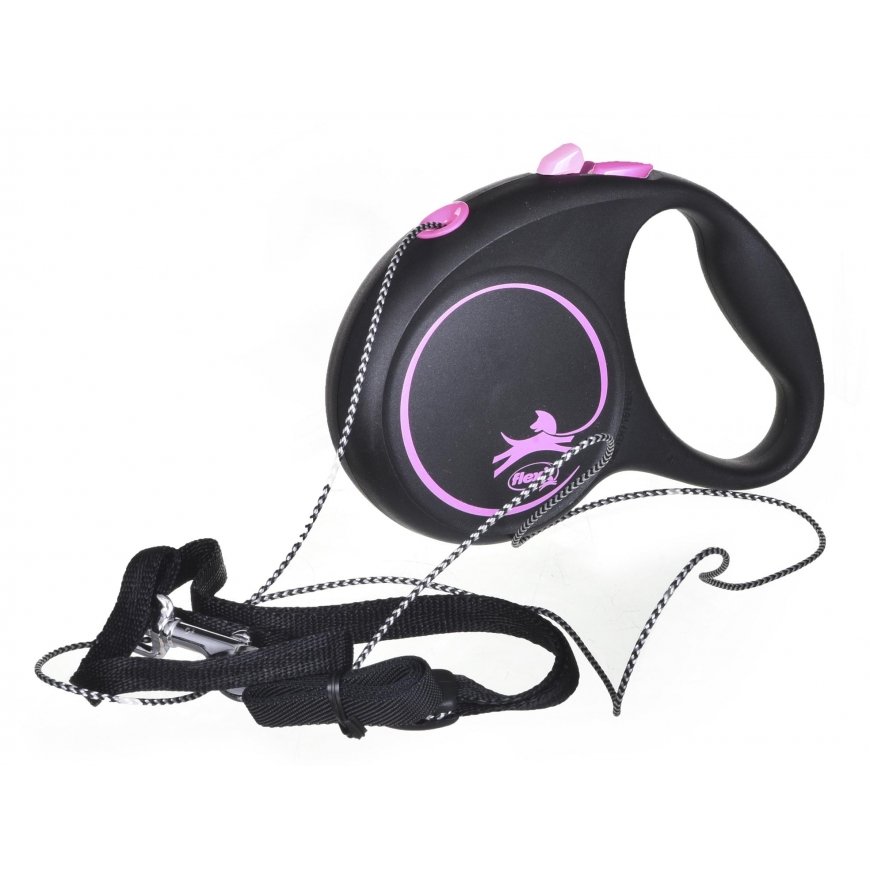 Flexi Black Design S pavadėlis šunims iki 12kg virvinis 5m rožinės spalvos – 3