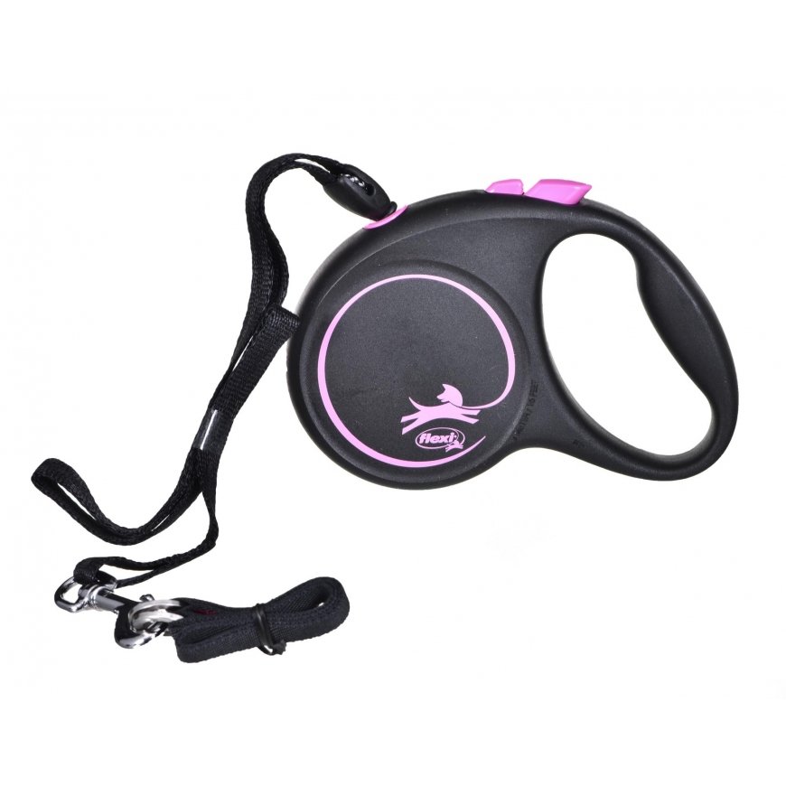 Flexi Black Design S pavadėlis šunims iki 12kg virvinis 5m rožinės spalvos – 4