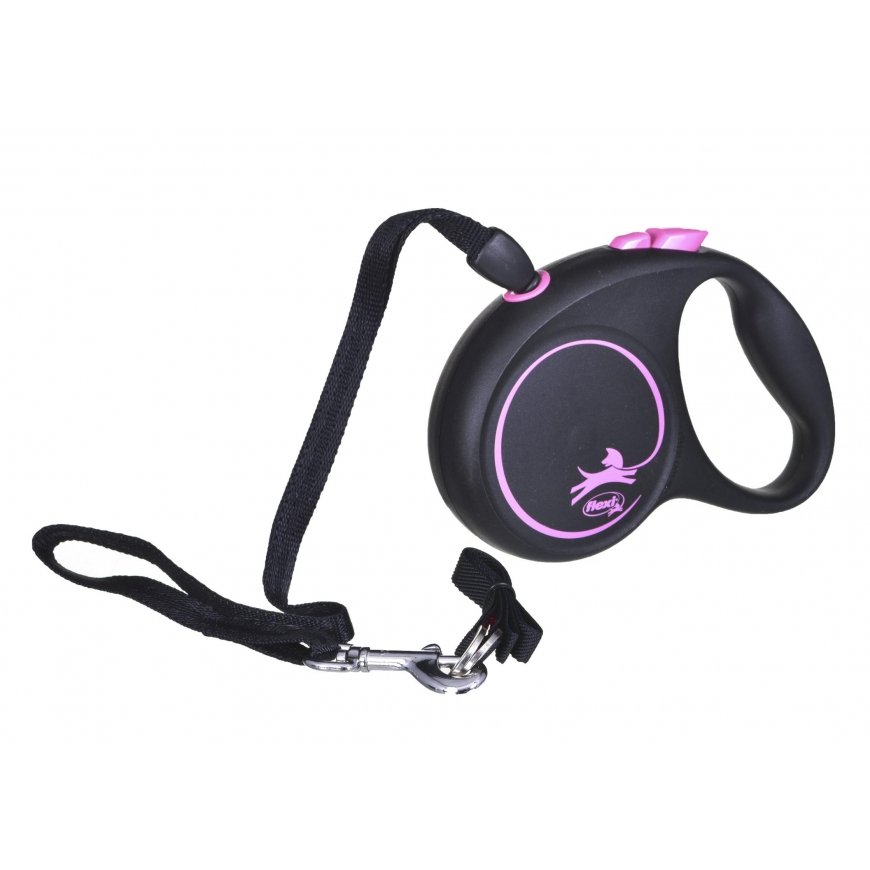 Flexi Black Design S pavadėlis šunims iki 12kg virvinis 5m rožinės spalvos – 5