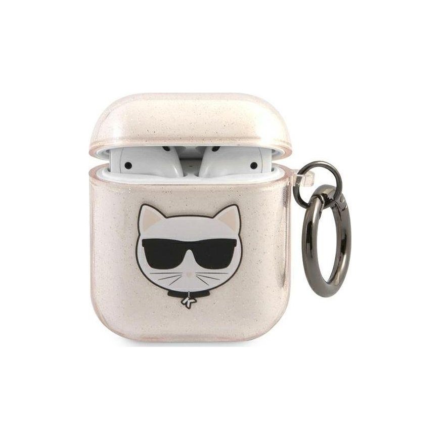 Karl Lagerfeld Apsauginis dėklas KLA2UCHGD Glitter Choupette, skirtas AirPods 1/2, smėlio spalvos