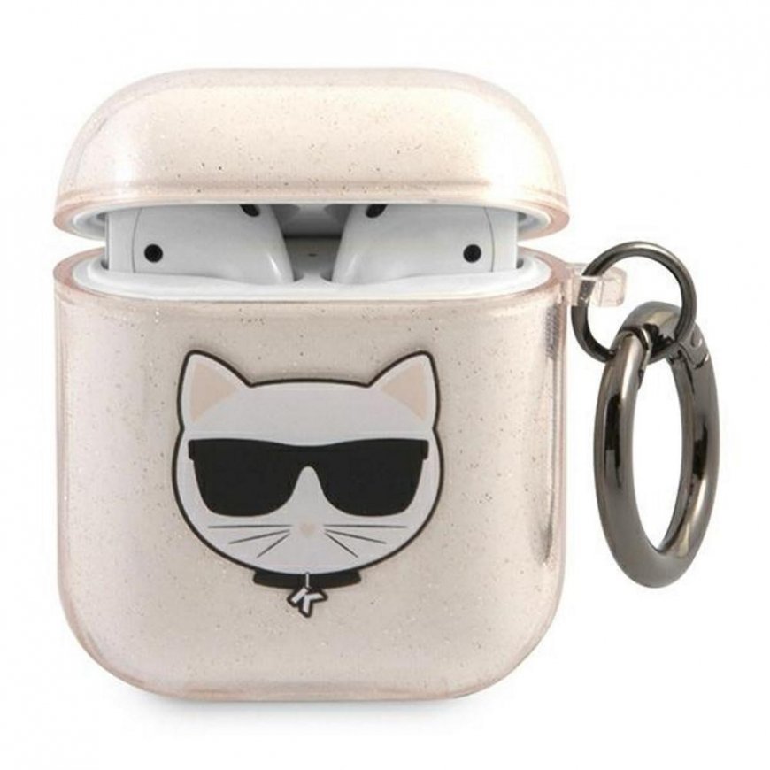 Karl Lagerfeld Apsauginis dėklas KLA2UCHGD Glitter Choupette, skirtas AirPods 1/2, smėlio spalvos – 2