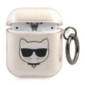 Karl Lagerfeld Apsauginis dėklas KLA2UCHGD Glitter Choupette, skirtas AirPods 1/2, smėlio spalvos