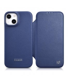 icarer CE Premium Leather Folio Case for iPhone 14 Plus Magnetic Flip Leather Folio Case MagSafe Blue (WMI14220715-BU)
