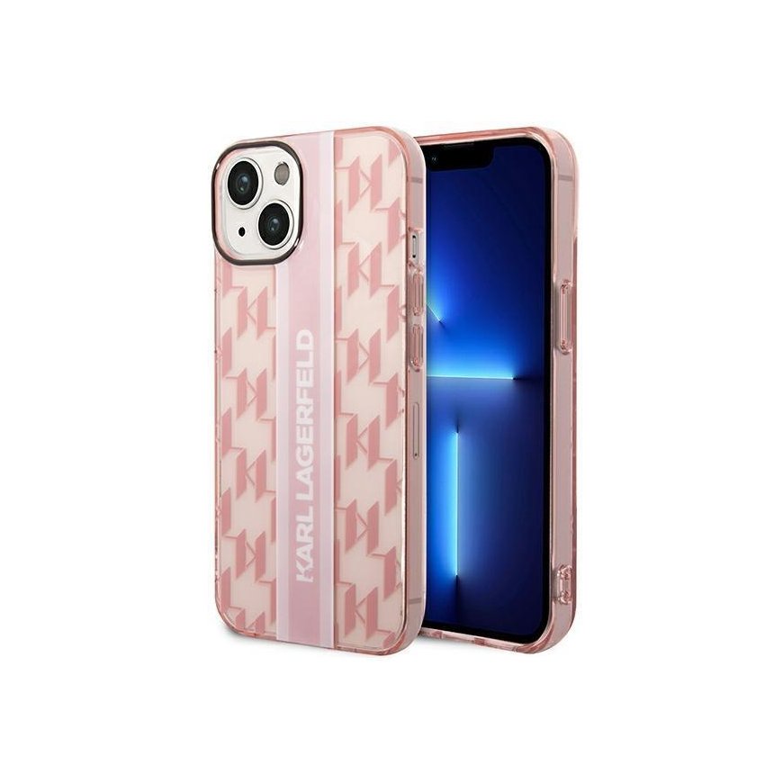 Dėklas Karl Lagerfeld KLHCP14MHKLSPCP iPhone 14 Plus 6,7 colių kieto dėklo rožinė / rožinė mono vertikali juostelė