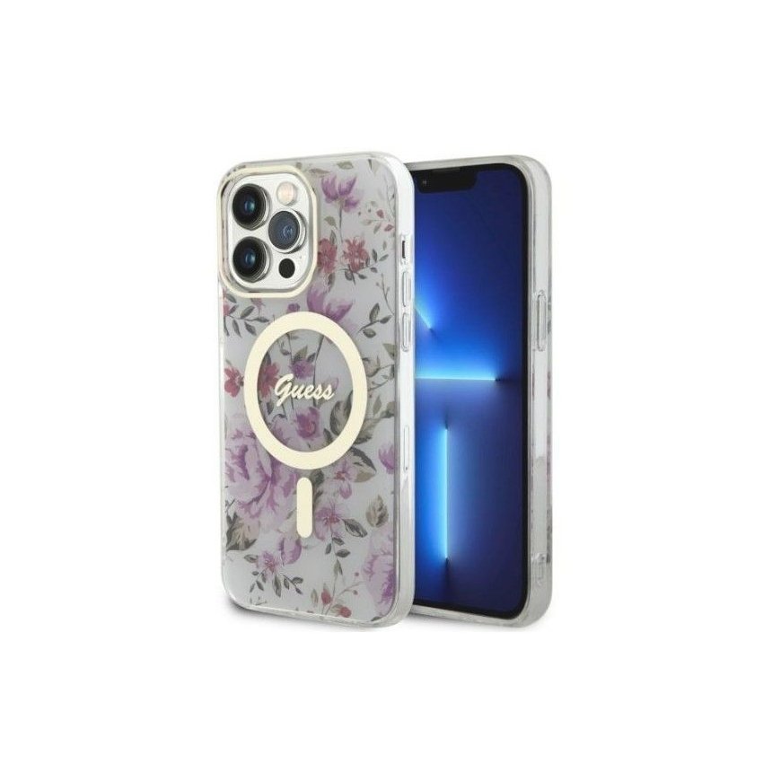 Guess Apple iPhone 14 Pro 6.1 hardcase Flower MagSafe Transparent
