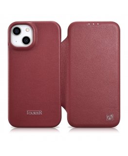 icarer CE Premium Leather Folio Case for iPhone 14 Plus Magnetic Flip Leather Folio Case MagSafe Red (WMI14220715-RD)
