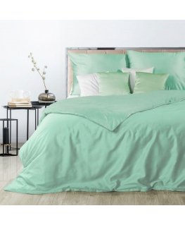 Eurofirany NOVA3 high-quality cotton satin monochrome bedding set, 180 X 200 cm, 2 pcs. 70 X 80cm, color: white/mint