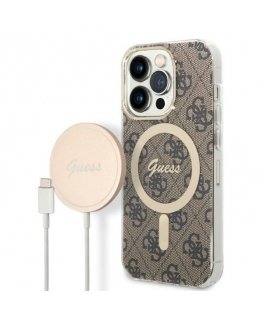 Case Guess Set Guess GUBPP14XH4EACSW Case + Charger iPhone 14 Pro Max 6.7" Brown/Brown Hard Case 4G Print MagSafe