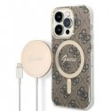 Case Guess Set Guess GUBPP14XH4EACSW Case + Charger iPhone 14 Pro Max 6.7" Brown/Brown Hard Case 4G Print MagSafe