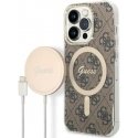 Case Guess Set Guess GUBPP14XH4EACSW Case + Charger iPhone 14 Pro Max 6.7" Brown/Brown Hard Case 4G Print MagSafe