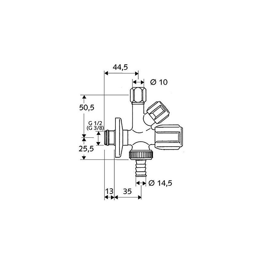 Angle valve Schell, 1/2&039&039 x 3/8&039&039 x 3/4&039&039 combined – 5