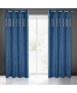 Eurofirany MARGOT Velvet night curtain with embroidered ribbon and sequins, 140X250 cm, loops/rings, color: blue