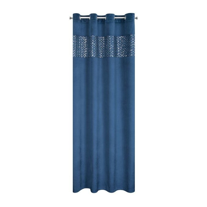 Eurofirany MARGOT Velvet night curtain with embroidered ribbon and sequins, 140X250 cm, loops/rings, color: blue – 5