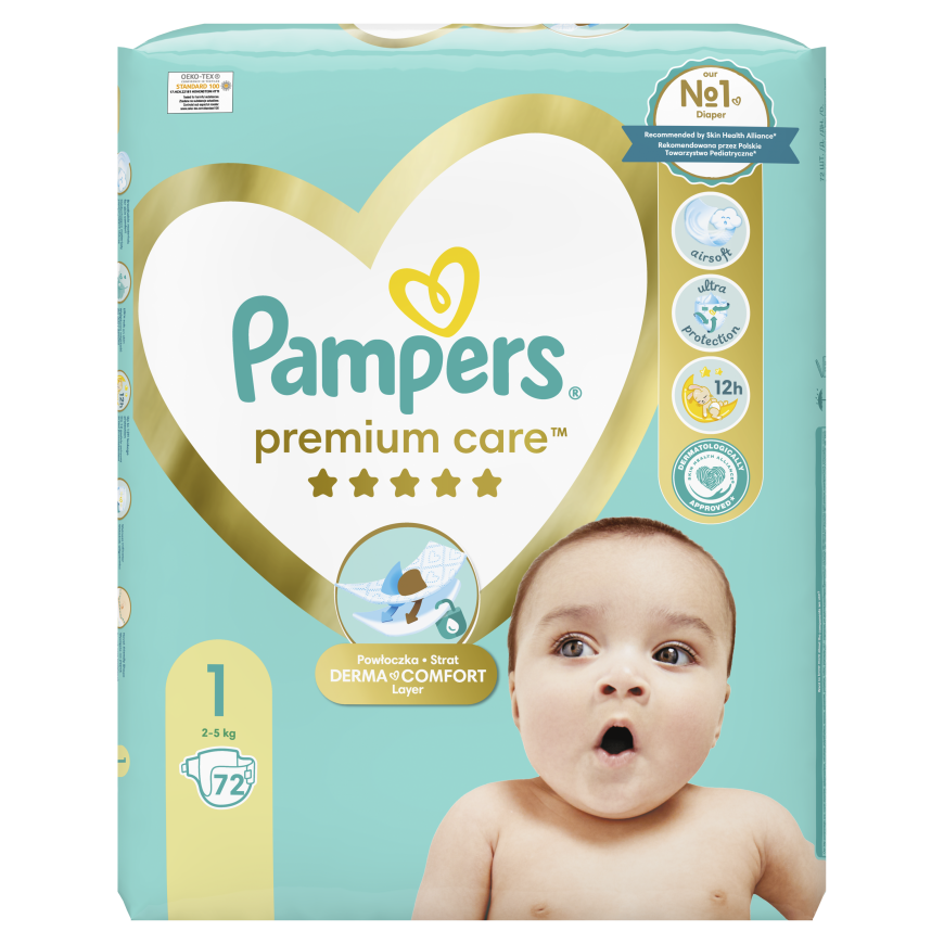 Pampers Premium Care Diapers, 1 Size (Mini), 72 Diapers, 2-5kg – 2