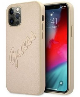 Guess Apple iPhone 12/12 Pro 6.1 hardcase Saffiano Vintage Scrip Gold