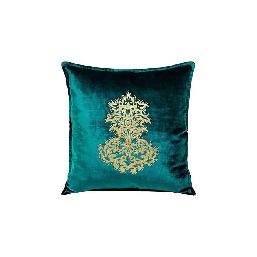 Eurofirany ROYAL 4 Aksominis pagalvės užvalkalas su auksiniu ornamentu, 45X45 cm, spalva: tamsi turkio – 5