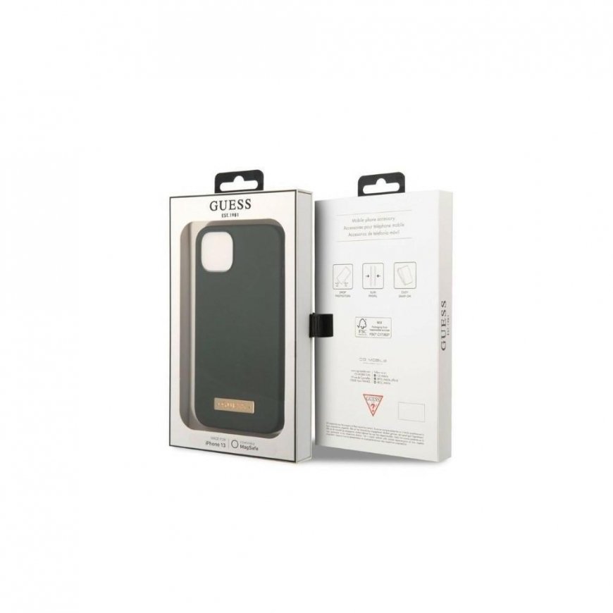 Guess GUHMP13MSBPLA iPhone 13 6,1 colio žalias/khaki kietas dėklas, silikoninė logotipo plokštė MagSafe – 4