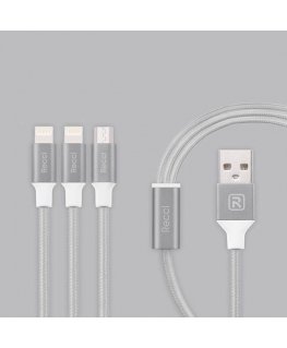 Recci Universal Delicate RCS-H120 3 in 1 Micro USB + 2 x Lightning Fast Charging 1,2 m Grey